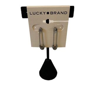 Lucky Brand Gun Metal & Pave Crystal Safety Drop Earrings.